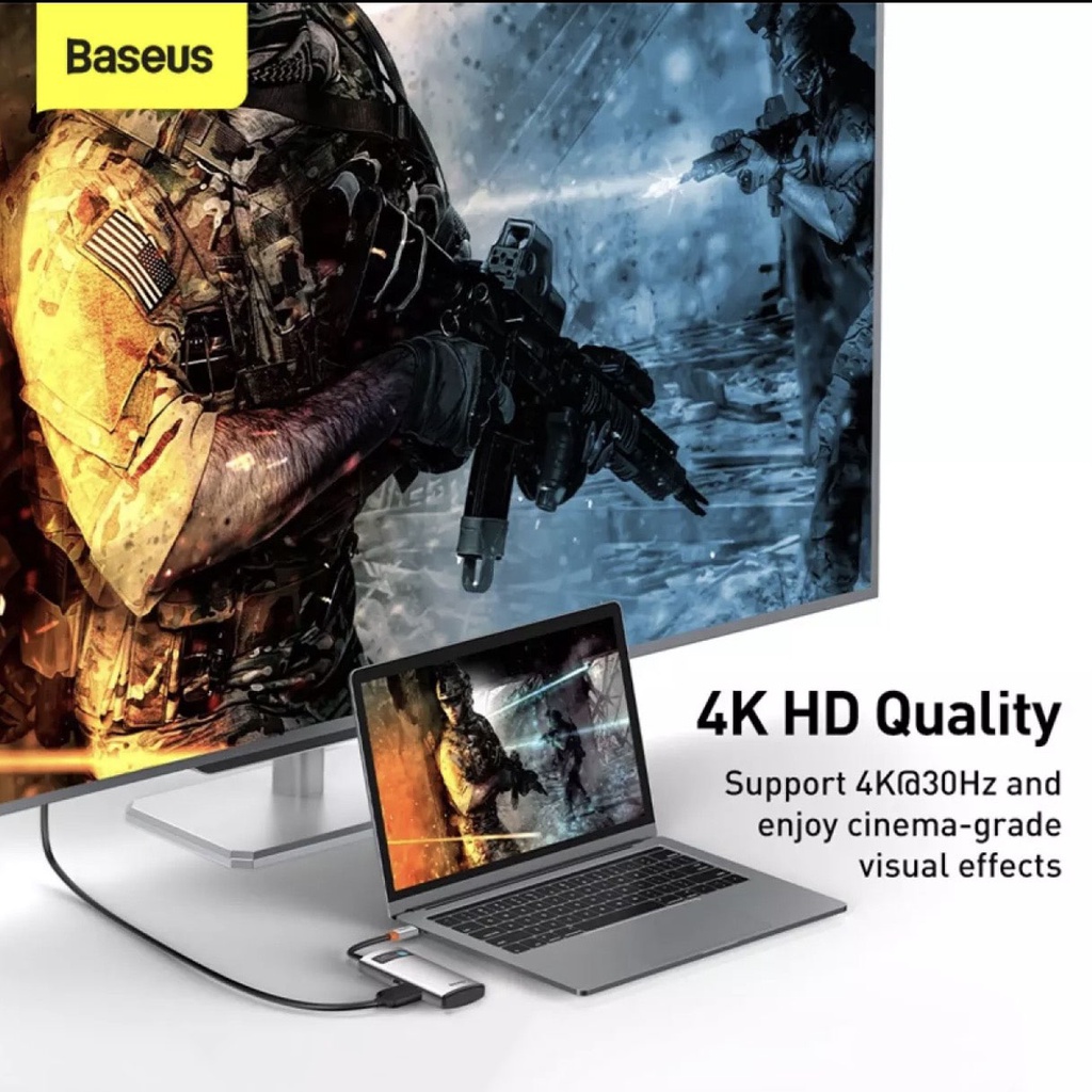 Bộ Hub chuyển Type C Baseus 4 in 1 cho Laptop Metal Gleam ( Type-C to HDMI/ USB3.0/ PD 100)