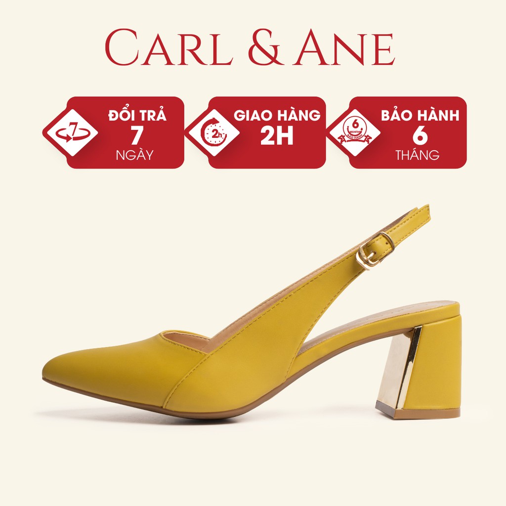 Carl & Ane - Giày Slingback Mũi Nhọn Gót Vuông Cao 7cm màu vàng - CL001