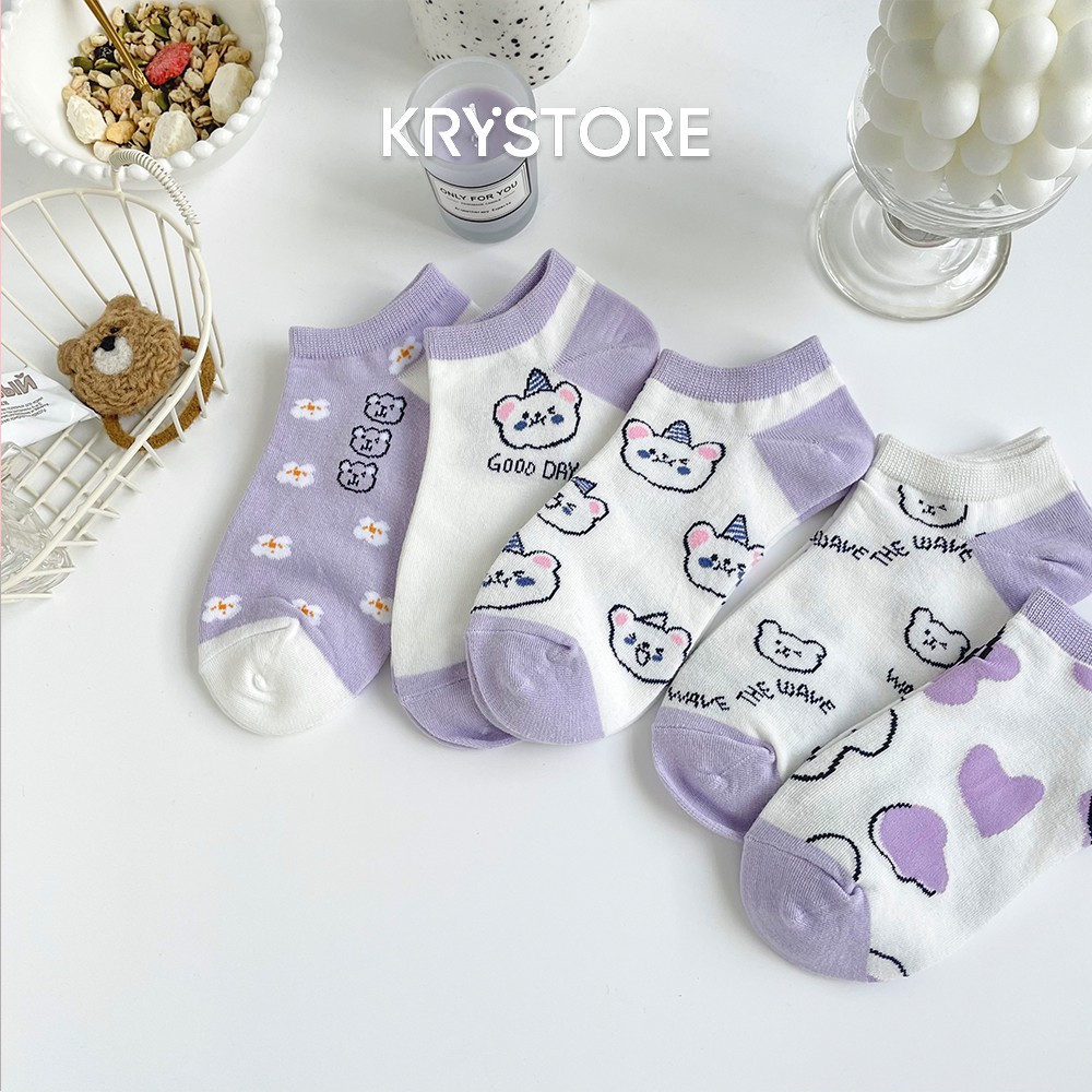 Tất ngắn cổ gấu tím đáng yêu chất đẹp cute NC20
