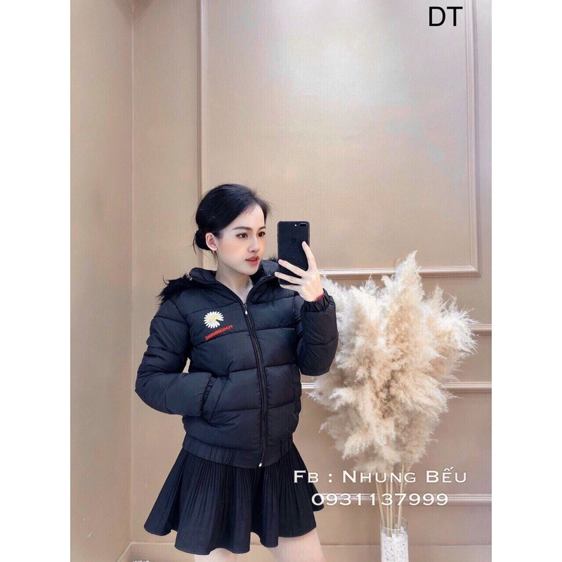 ÁO KHOÁC PHAO NỮ , ÁO PHAO MŨ LÔNG THÊU HOA CÚC CHẤT PHAO GIÓ SIZE M,L 40-62kg | BigBuy360 - bigbuy360.vn