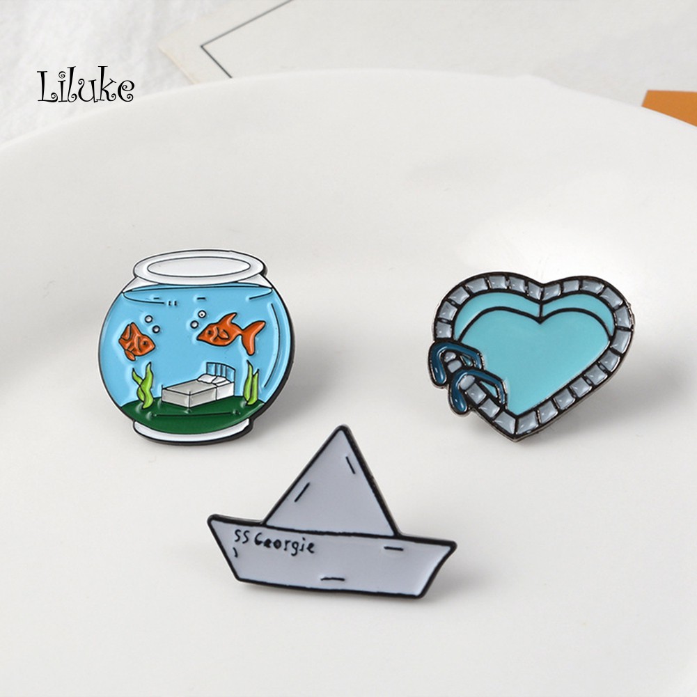 【LK】Fishbowl Boat Heart Brooch Pin Denim Jacket Collar Backpack Badge  Gift