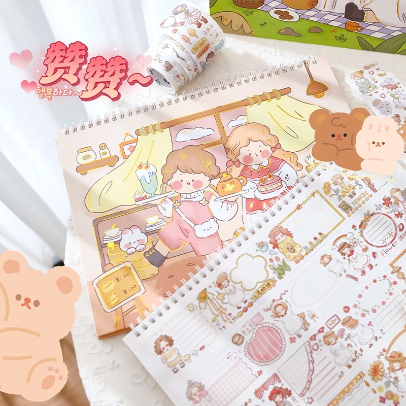 Sổ Chiết Sticker Washi Tape Lò Xo 30 Tờ Bìa Cứng Hình Cô Gái Đáng Yêu Mẫu 2022