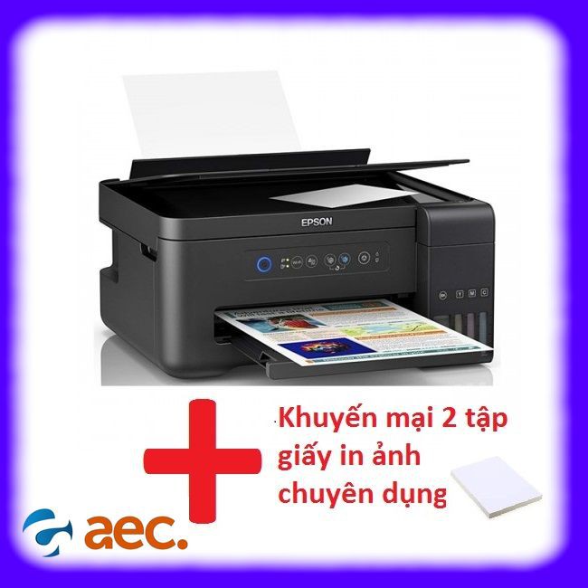 Máy in Epson L4150 màu đa chức năng (In, photo, Scan, Wifi) máy đã bao gồm 4 bình mực Hàn Quốc + KM 2 tập giấy in ảnh
