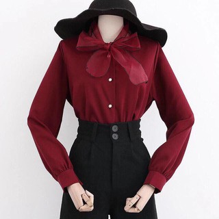 Áo sơ mi voan cổ nơ bánh bèo (còn màu đen)