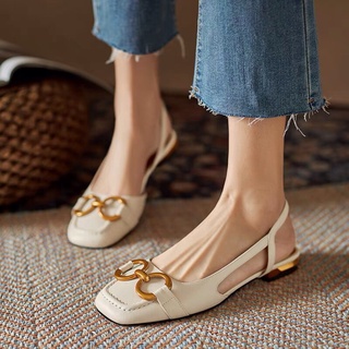 Giày nữ đế bệt mùa hè 2021 phong cách mới retro giày bệt Pháp cổ tích giày đơn đôi Baotou da mềm một nút