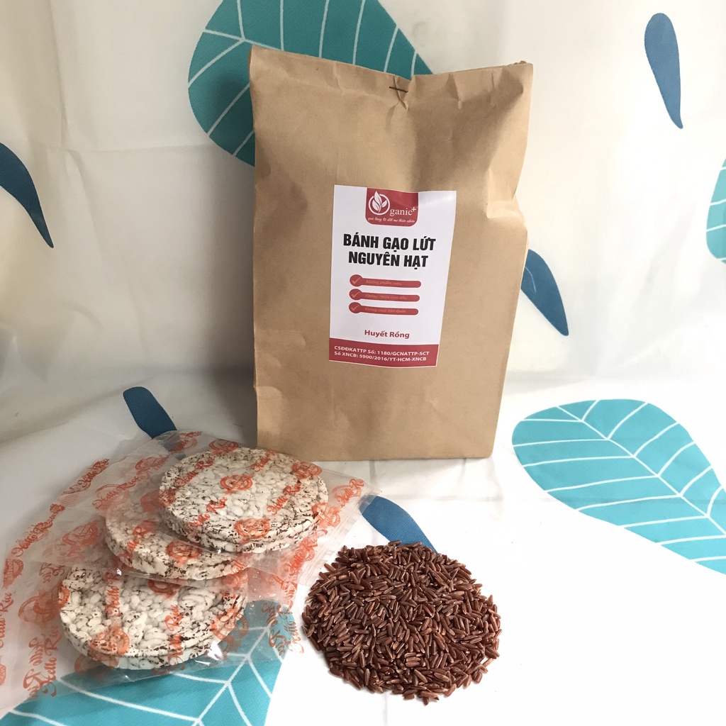 Bánh gạo lứt nguyên hạt, bánh thực dưỡng eatclean nguyên cám không chiên (vị tím than, huyết rồng, yến mạch)