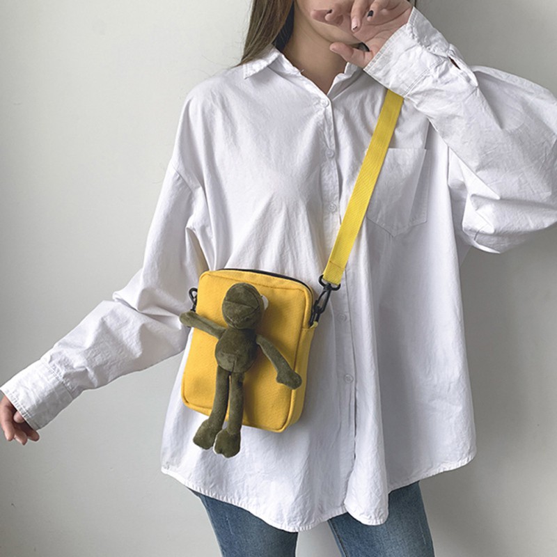 Túi vải đeo chéo phong cách Nhật Bản đính chú ếch hoạt hình xinh xắn cho nữ