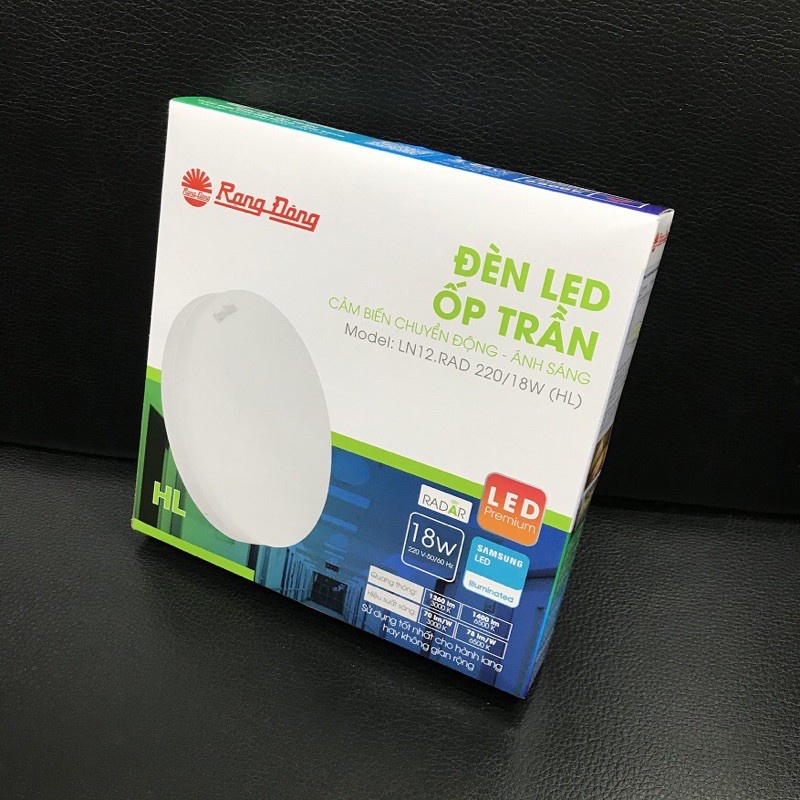Đèn LED ốp trần cảm biến chuyển động có tích hợp cảm biến ánh sáng Rạng Đông Model: LN12.RAD 220/18w HL