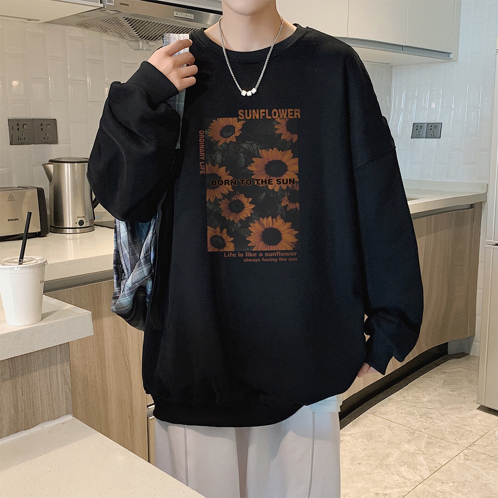 Áo sweatshirt cổ tròn tay dài mỏng dáng rộng size lớn mẫu 2021 thời trang xuân thu mới dành cho nam