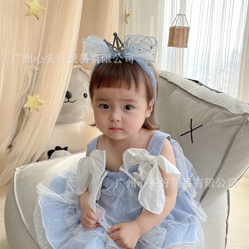 Bờm tóc voan vương miện công chúa phong cách Hàn Quốc đáng yêu cho bé