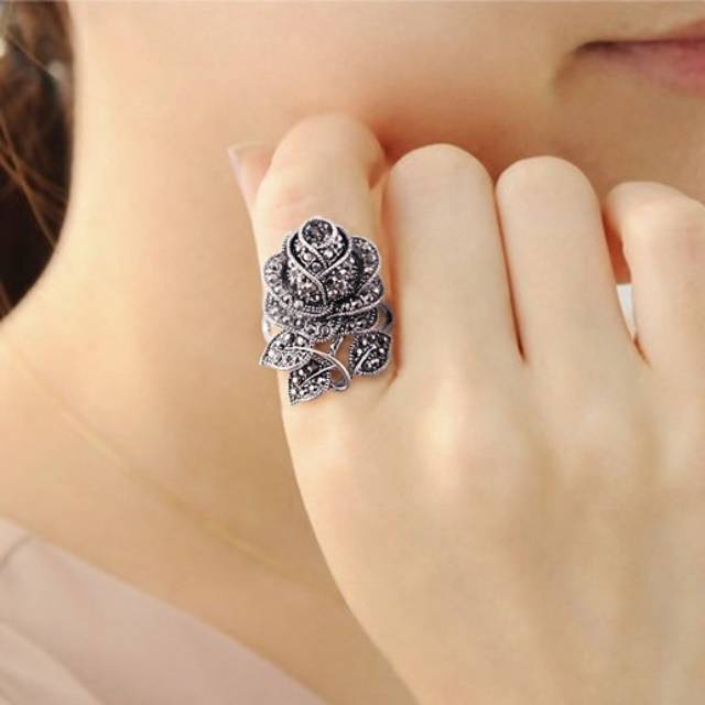 【Hàng Có Sẵn】 Nhẫn Bạc Thái Lan Cỡ Lớn Hình Hoa Hồng Kiểu Retro Nhật Hàn Làm Quà Tặng Cho Bạn Nữ Dùng Làm Quà Tặng Valentine