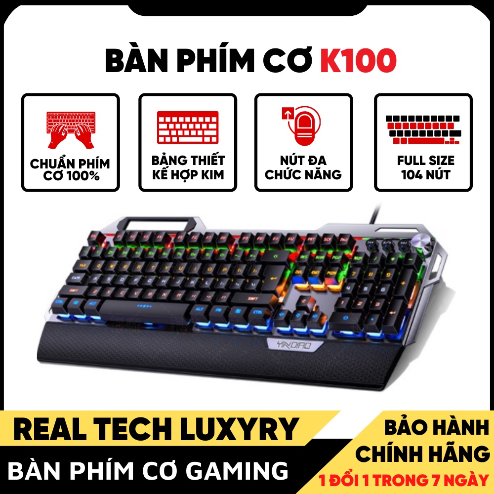 Bàn Phím Cơ Gaming K100 Full Led - Bàn Phím Máy Tính Cơ Thiết Kế Hợp Kim Nhôm Bền Bỉ Với Full Size 104 Phím Cơ Cao Cấp