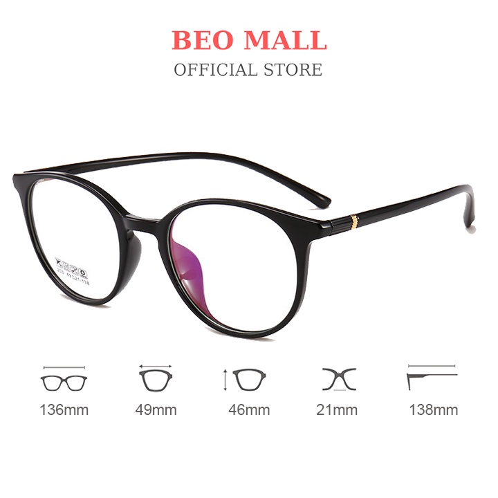 Gọng kính cận tròn BEOMALL chất liệu nhựa dẻo siêu bền bỉ có thể đeo chống bụi thiết kế đẳng cấp 203