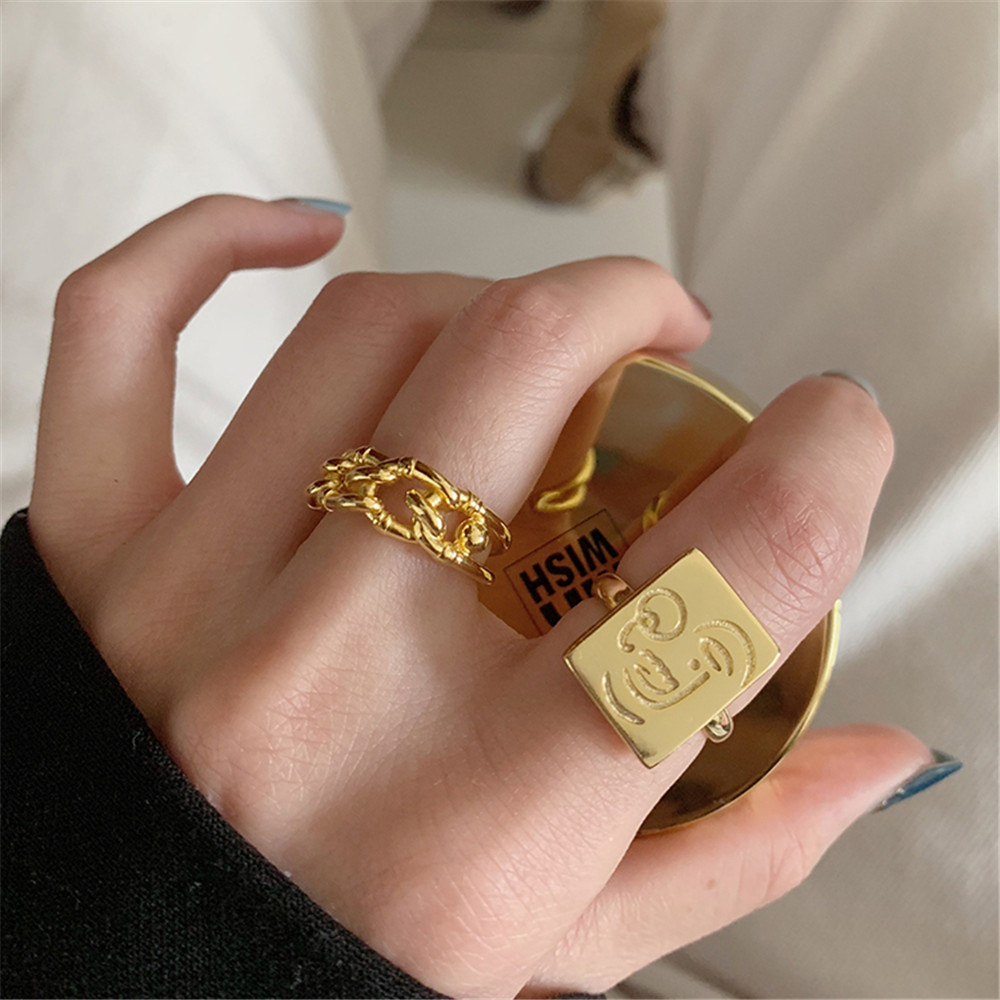 Nhẫn Đeo Tay Kim Loại Hình Mặt Cười Phong Cách Retro Cho Nữ Yanqueens Quà tặng phụ kiện