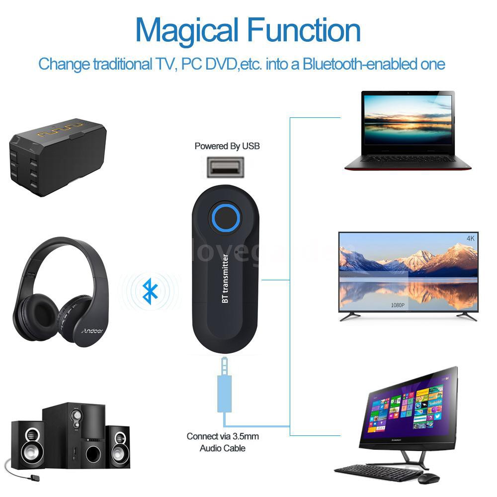 Bluetooth Audio Transmitter Wireless Audio Adapter Stereo Music Stream Transmitter for TV DVD Player PC MP3