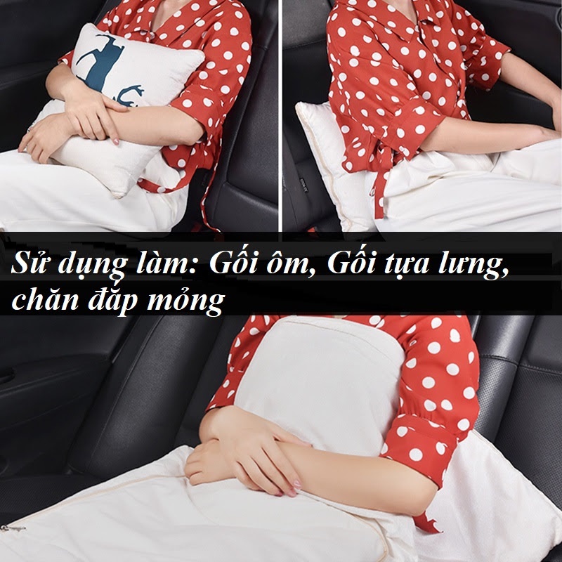 Gối tựa lưng logo hãng xe, gối ôm kiêm chăn mỏng đa năng 3 trong 1