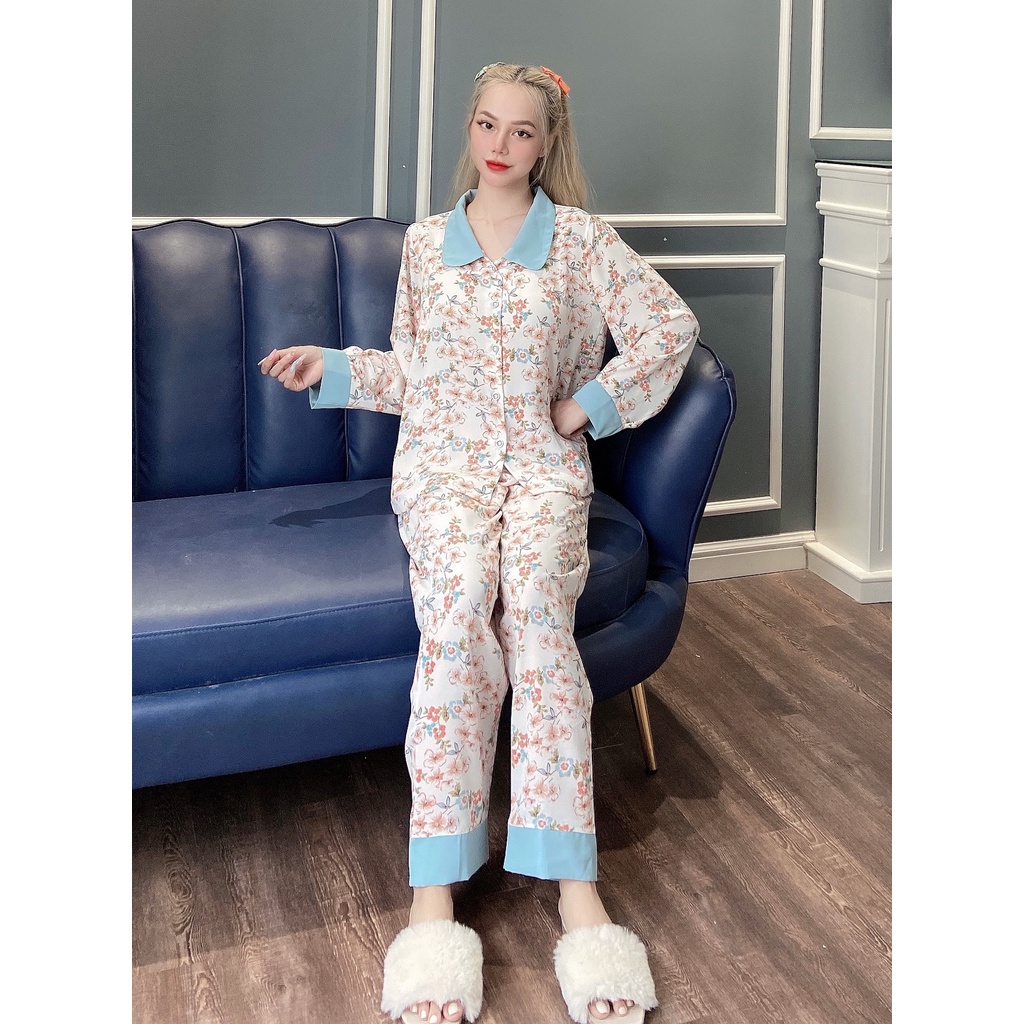 Đồ Bộ Mặc Nhà VAYO, Đồ Ngủ Lụa Dài Tay MANGO Cao Cấp Quần Dài Có Túi Đẹp Thời Trang Size M L Dưới 70kg | BigBuy360 - bigbuy360.vn