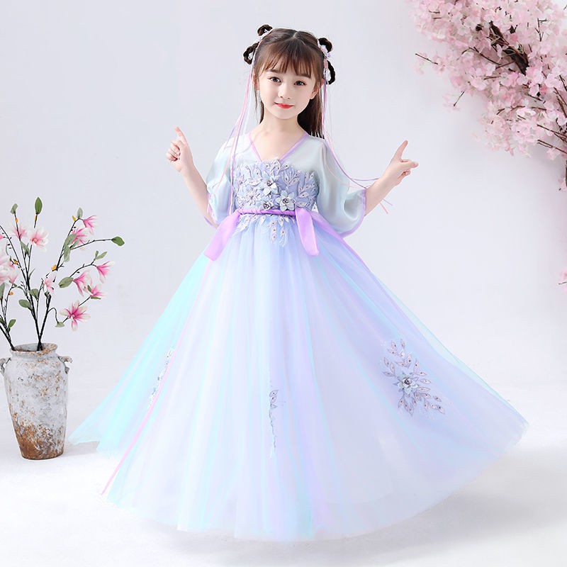 đồ bộ cho béTrang phục trẻ em váy Hanfu cô gái mùa hè kiểu Trung Quốc bé 10 tuổi 12 siêu tiên công chúa