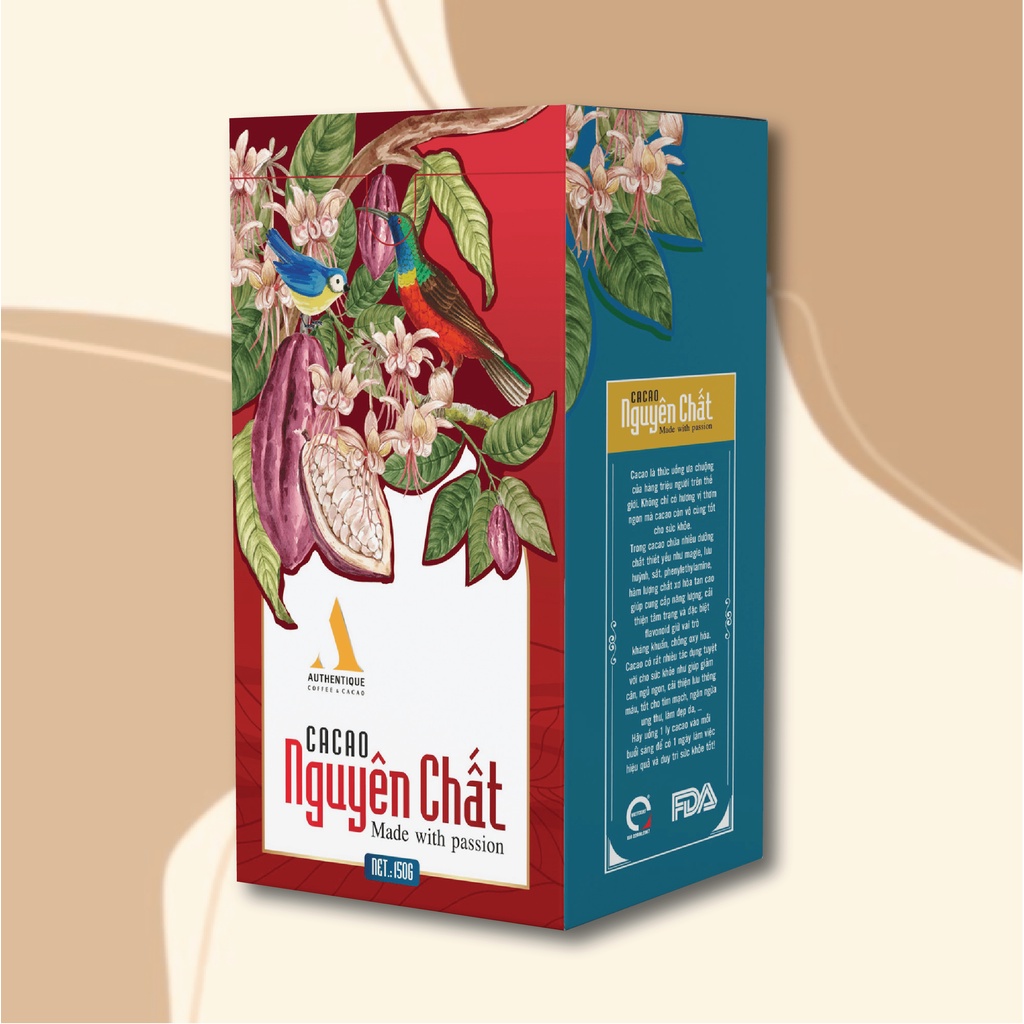 Cacao Nguyên Chất Không đường 150gr - Tốt cho sức khỏe - Đẹp da |Authenentique Cacao