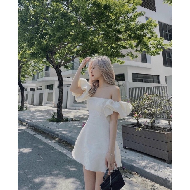 ĐẦM TRỄ VAI TAY PHỒNG 🍓 Đầm 2 màu trắng tinh khôi - quyến rũ,
