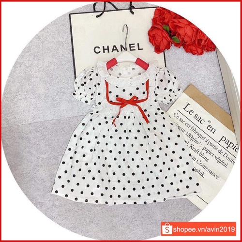 Váy bé gái chấm bi dây nơ đỏ bé gái AV0408.1 ( size 8-22kg)