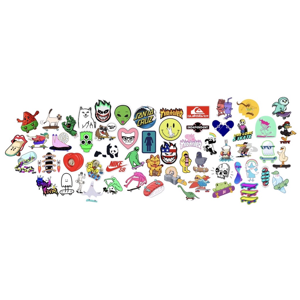 Bộ 10 Sticker dán cao cấp chủ đề SKATEBOARD - Dùng dán Xe, dán mũ bảo hiểm, dán Laptop, dán Vali NT44