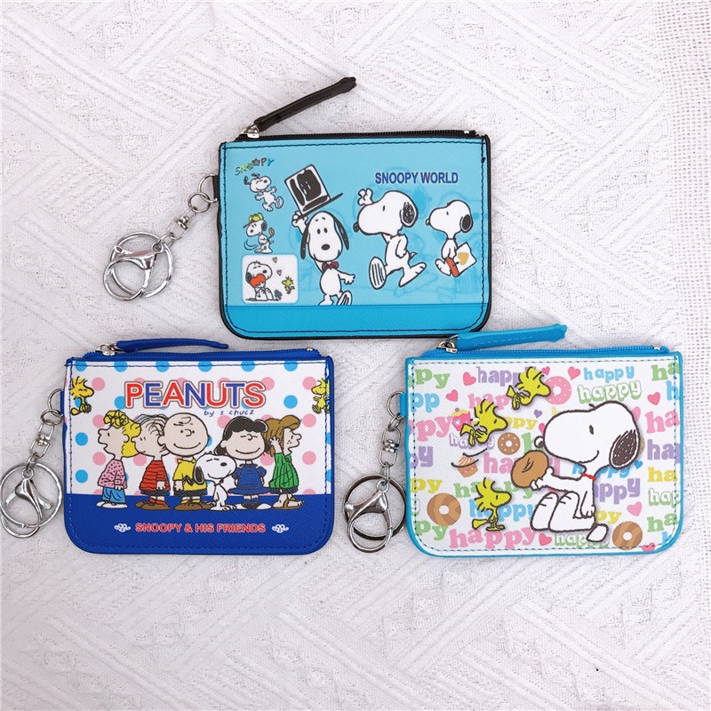Ví Da Đựng Thẻ / Tiền Xu / Thẻ Họa Tiết Hoạt Hình Charlie Snoopy Dễ Thương Kèm Móc Khóa Tiện
