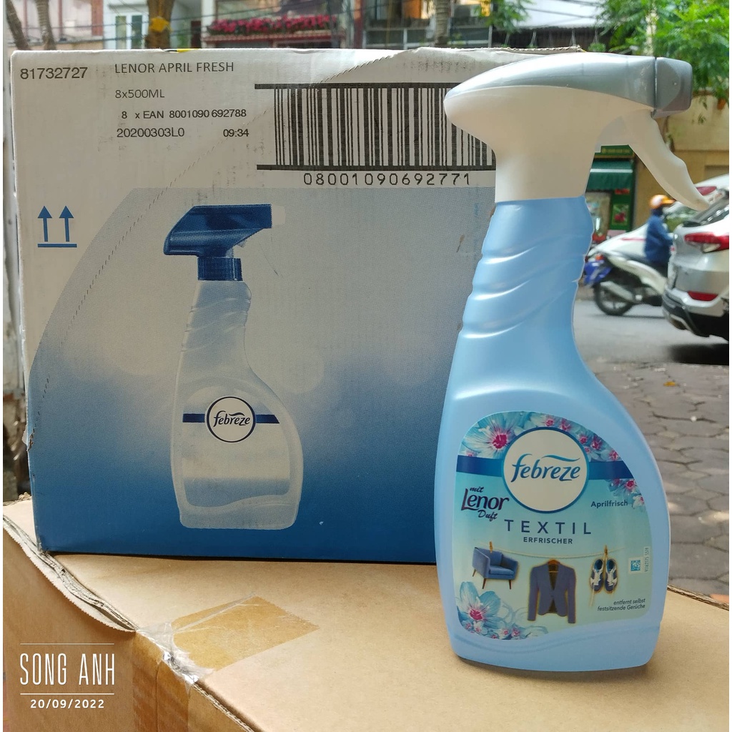 Lenor Đức chai xịt thơm đồ vải, sofa, rèm... Lenor Febreze April Frisch dung tích 500ml thơm ngát hương hoa