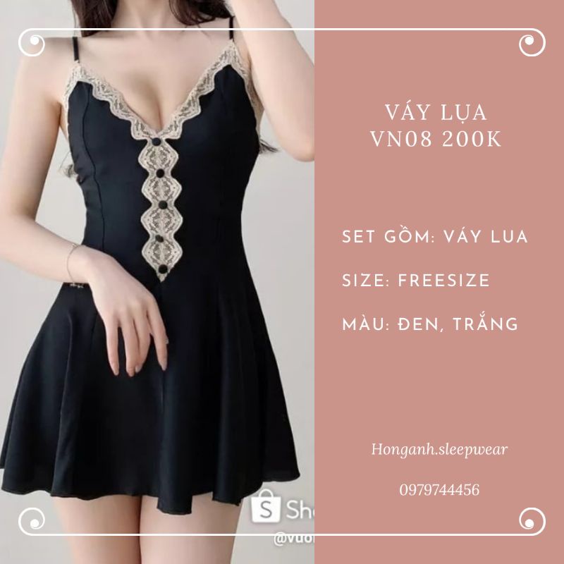 VN08 váy ngủ đầm ngủ lụa satin pha ren xòe hông sexy gợi cảm