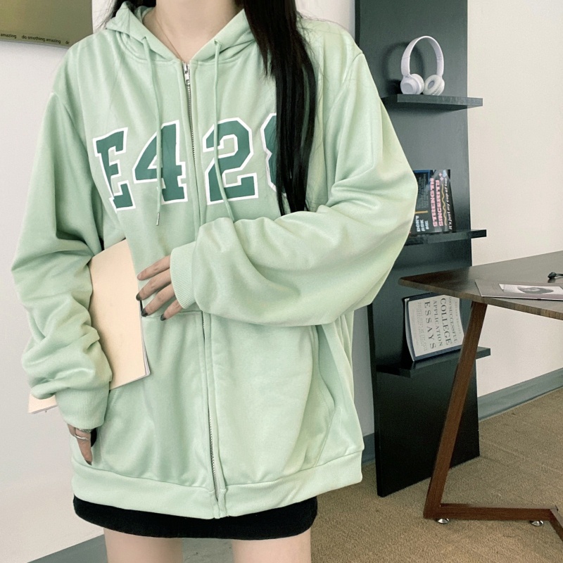 ZHELIHANGFEI Áo Hoodie Tay Dài In Chữ Phong Cách Preppy Ngọt Ngào Dễ Phối Đồ
