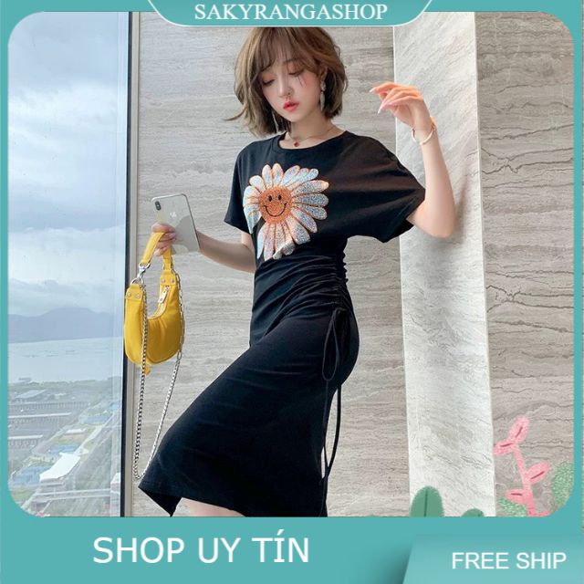 ĐẦM THUN BODY HOA CÚC ĐÁ CAO CẤP