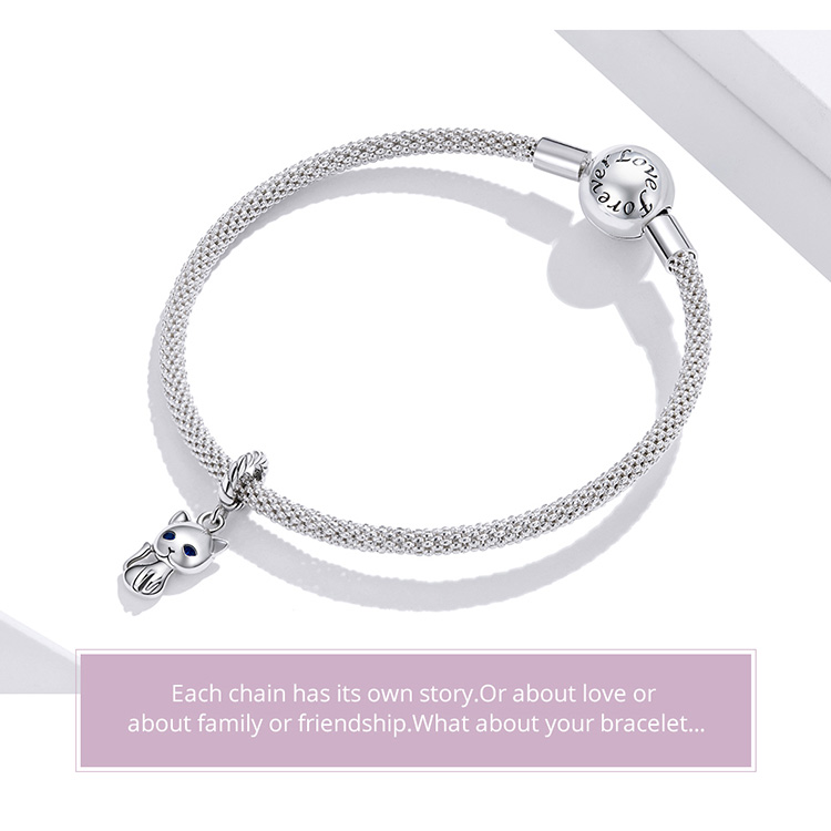 Mặt Trang Sức Bamoer SCX122 Bằng Bạc 925 Thiết Kế Hình Mèo Đính Zircon Thích Hợp Làm Vòng Tay DIY