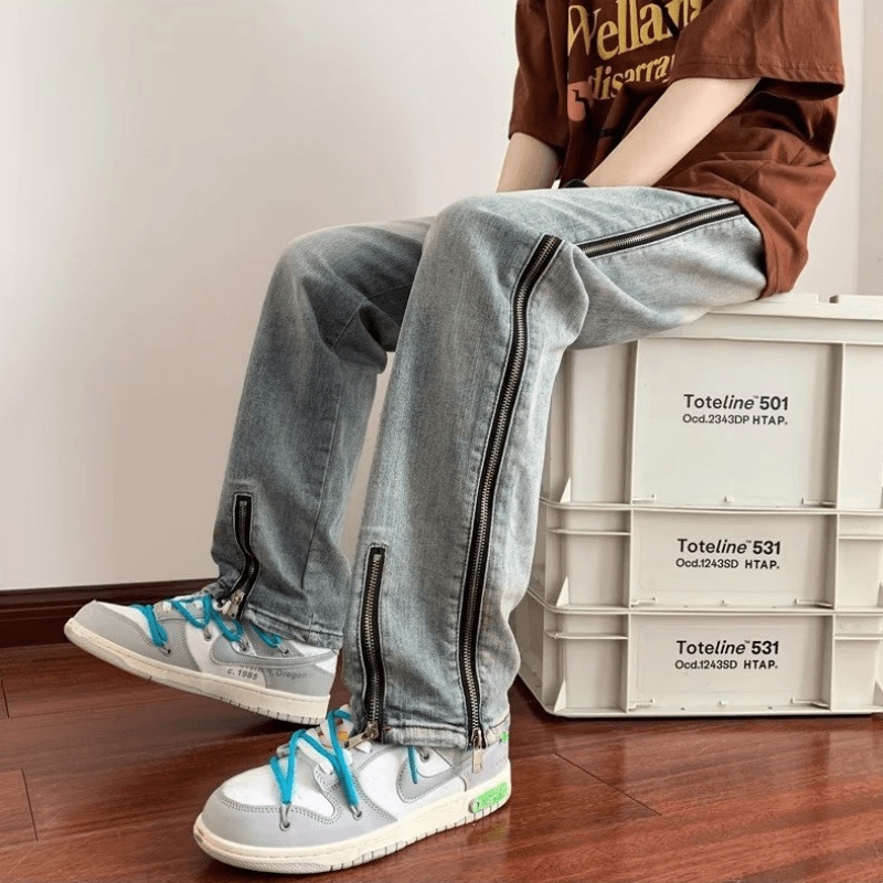 Quần Jean Dài Phối Khóa Kéo Bên Hông Phong Cách Hip Hop Hàn Quốc Cá Tính Cho Nam size S-3XL