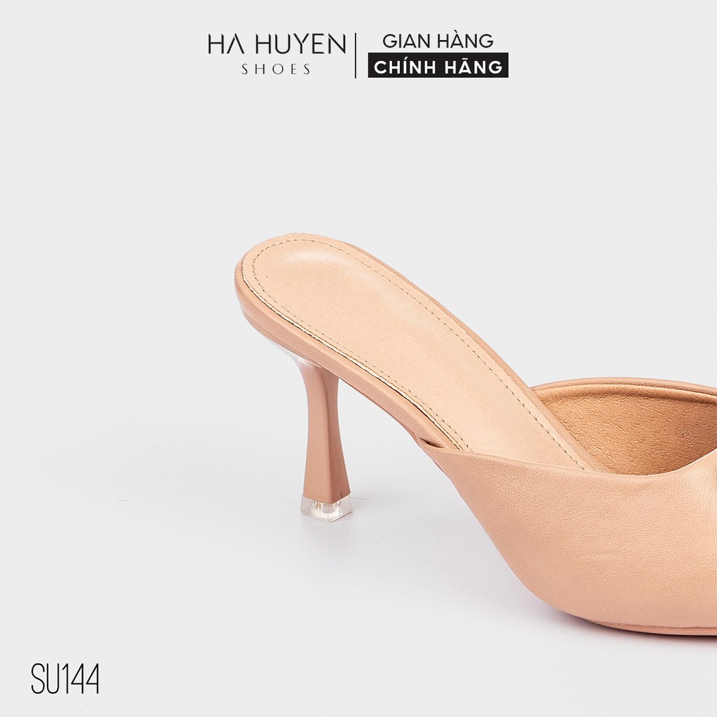 Sục nữ cao gót Hà Huyền Shoes da mũi nhọn đính đá xám gót nhọn 7 phân cao cấp - SU144