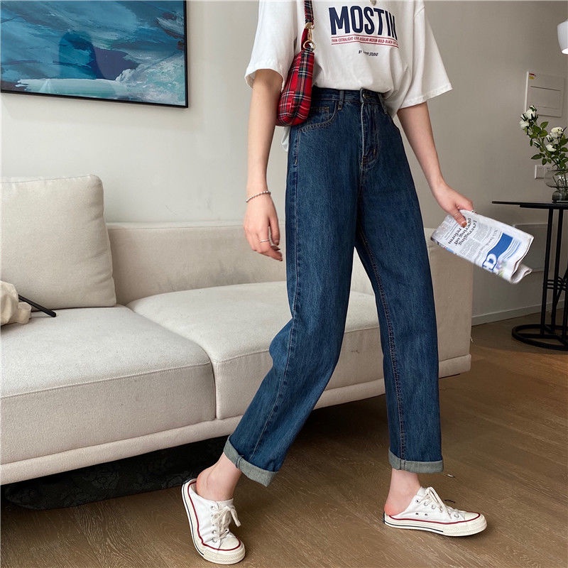 Quần jean SUXI lưng cao ống đứng dáng rộng phong cách Hàn Quốc thời trang mới dành cho nữ