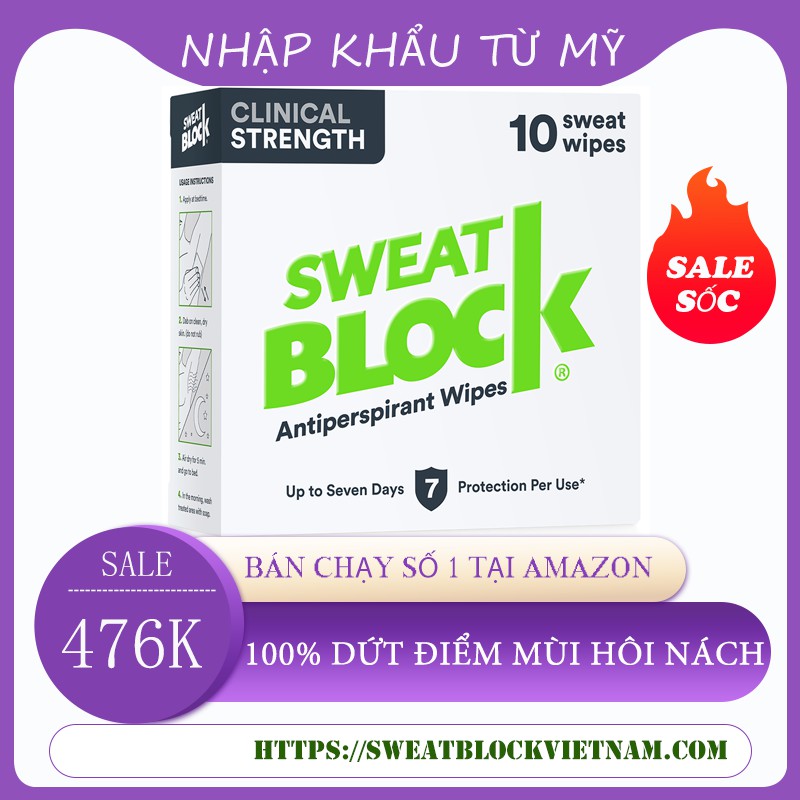 [Made in USA] Khử Mùi Hôi Nách SweatBlock - Ngăn Mồ Hôi Nách số 1 Tại Mỹ, Hiệu Quả Lên Đến 7 Ngày - Hộp 10 Miếng