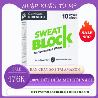 10 gói chứa miếng thấm khử mùi hôi nách sweatblock của mỹ