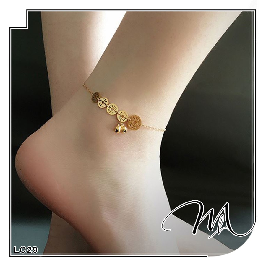 Lắc chân nữ chuông Titan 5 đồng tiền phối lục lạc tài lộc - Măng’s House LC29