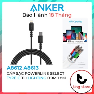 Cáp sạc anker powerline select type c to lightning dài 0.9m 1.8m chuẩn mfi cho iphone a8612 a8613