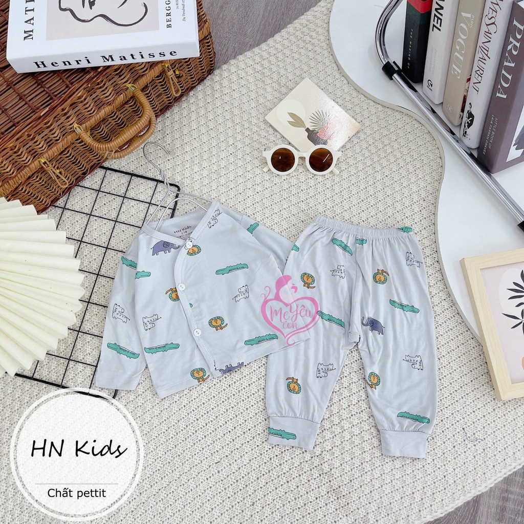 Bộ Sơ Sinh Petit Dài Tay HNkid Mềm Mịn, Co Dãn 4 chiều, Quần Đáp Đũng