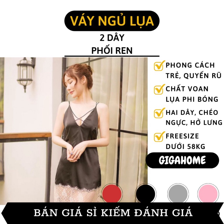 Đồ ngủ   GIÁ VỐN  Váy ngủ phi lụa 2 dây hở lưng phối ren cao cấp cho bạn thêm quyến rũ đáng yêu - Đồ ngủ cao cấp 6885