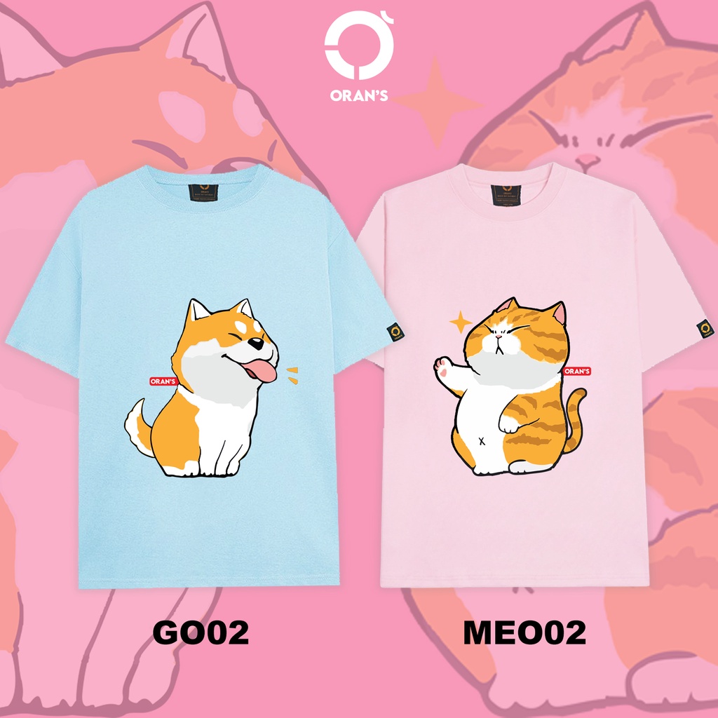 Áo thun đôi in hình chó mèo ORANS phông tay lỡ cho nam nữ Oversize chất COTTON 100%, FULLBOX - ORAN'S Couple tee 02