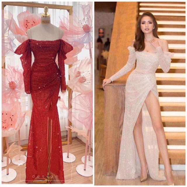 Đầm Maxi trễ vai kim sa TRIPBLE T DRESS - Size M/L