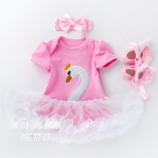 Set váy thiên nga hồng kèm nơ giày cho bé