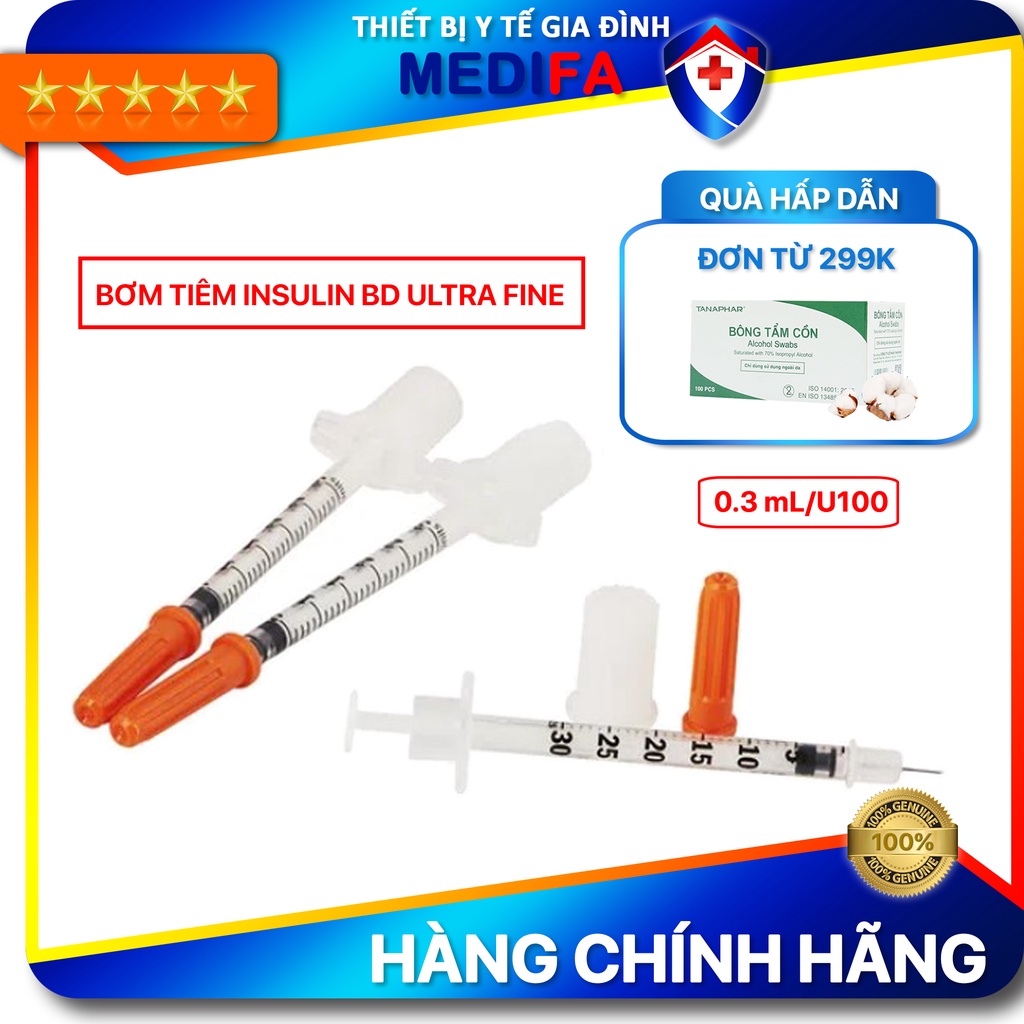 ✅ COMBO 10 bơm kim tiêm Insulin 0.3 mL BD ULTRA - FINE II SHORT NEEDLE 0.3ML/U100  -  đái tháo đường