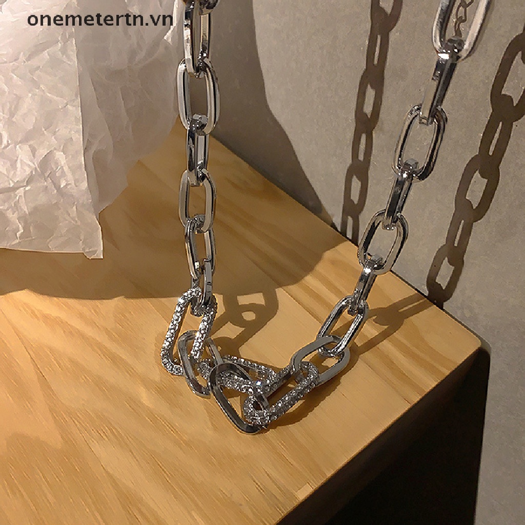 Onemetertn Vòng Cổ Choker Dây Xích Kim Loại Dài Đính Đá Phong Cách Hip hop Cho Nữ