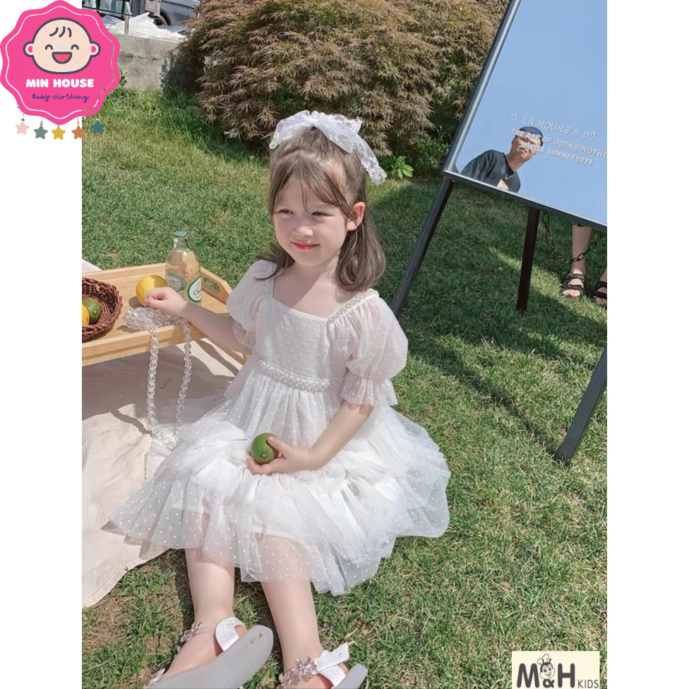 Đầm ren trắng tầng công chúa cho bé gái