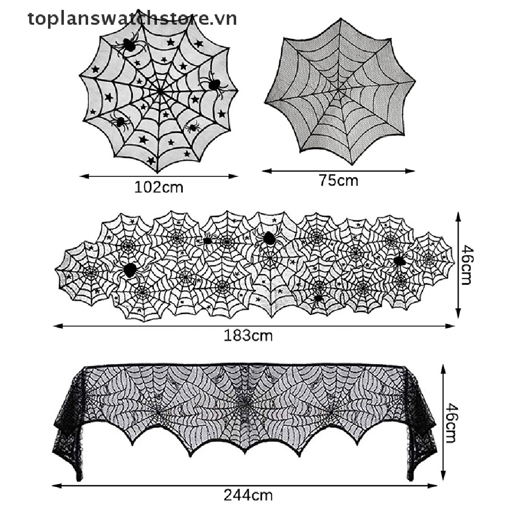 Khăn Trải Bàn Họa Tiết Mạng Nhện Phối Ren Độc Đáo Trang Trí Halloween