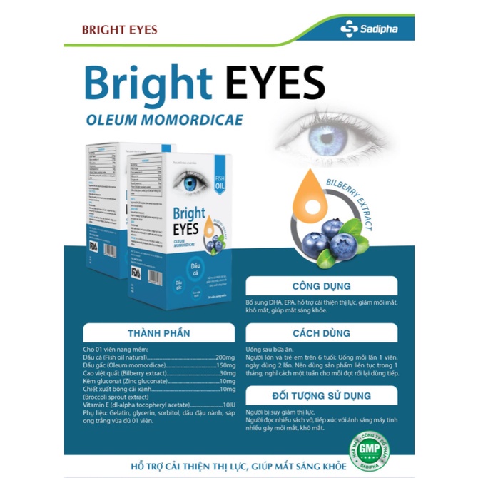 Viên Uống Bổ Mắt Bright Eyes Tăng Cường Thị Lực Giảm Mỏi Mắt Hộp 30 viên - HG005