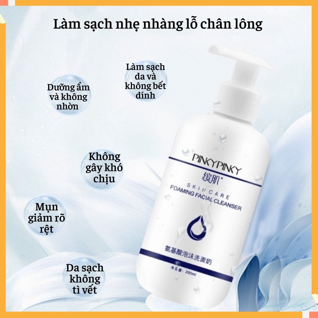 Sữa Rửa Mặt Amino Acid Sữa Rửa Mặt Tạo Bọt PinkyPinky Dưỡng Trắng Sạch Mụn Dành Cho Da Khô, Da Dầu Và Nhạy Cảm Chai 200m